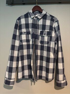 Men's Navy and White Check Casual Button-Down Shirt Jacket